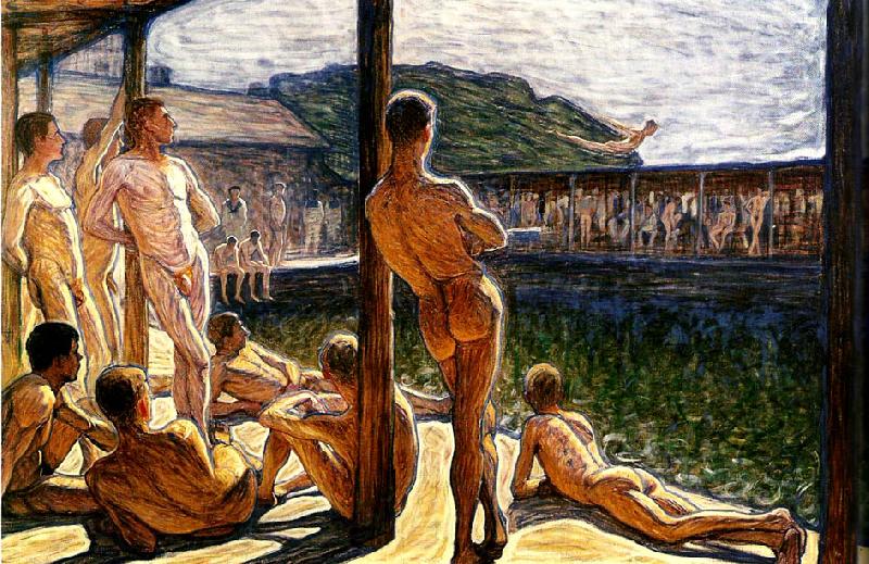 Eugene Jansson flottans badhus Norge oil painting art